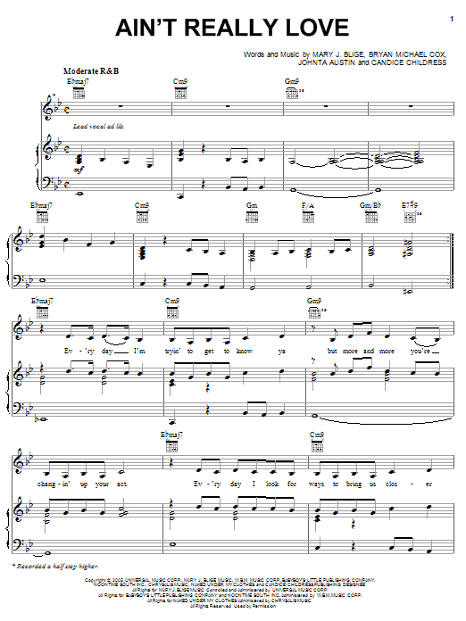 Download Mary J. Blige Ain't Really Love Sheet Music and learn how to play Piano, Vocal & Guitar (Right-Hand Melody) PDF digital score in minutes