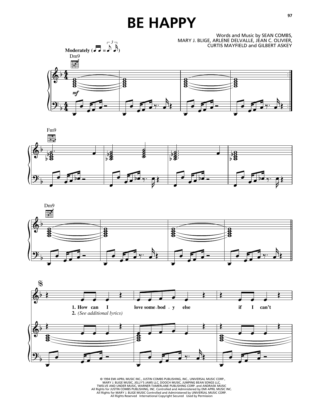 Download Mary J. Blige Be Happy Sheet Music and learn how to play Piano, Vocal & Guitar Chords (Right-Hand Melody) PDF digital score in minutes