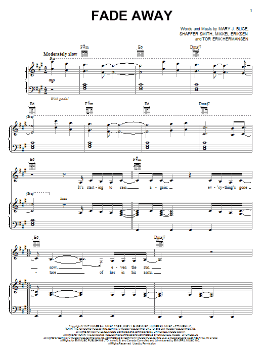 Download Mary J. Blige Fade Away Sheet Music and learn how to play Piano, Vocal & Guitar (Right-Hand Melody) PDF digital score in minutes