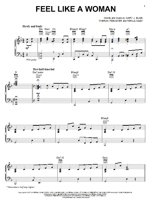 Download Mary J. Blige Feel Like A Woman Sheet Music and learn how to play Piano, Vocal & Guitar (Right-Hand Melody) PDF digital score in minutes