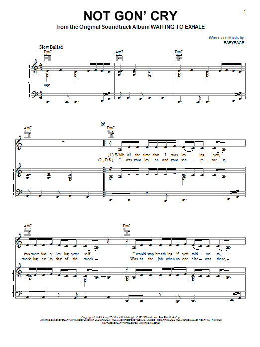 Download Mary J. Blige Not Gon' Cry Sheet Music and learn how to play Piano, Vocal & Guitar (Right-Hand Melody) PDF digital score in minutes