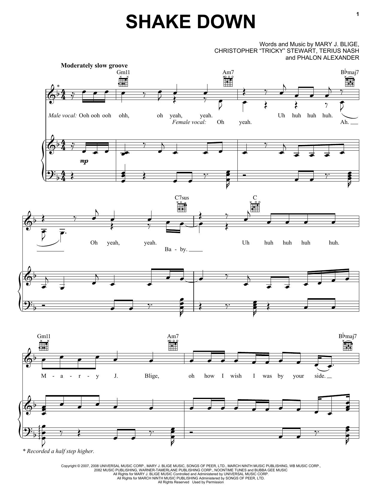 Download Mary J. Blige Shake Down Sheet Music and learn how to play Piano, Vocal & Guitar (Right-Hand Melody) PDF digital score in minutes