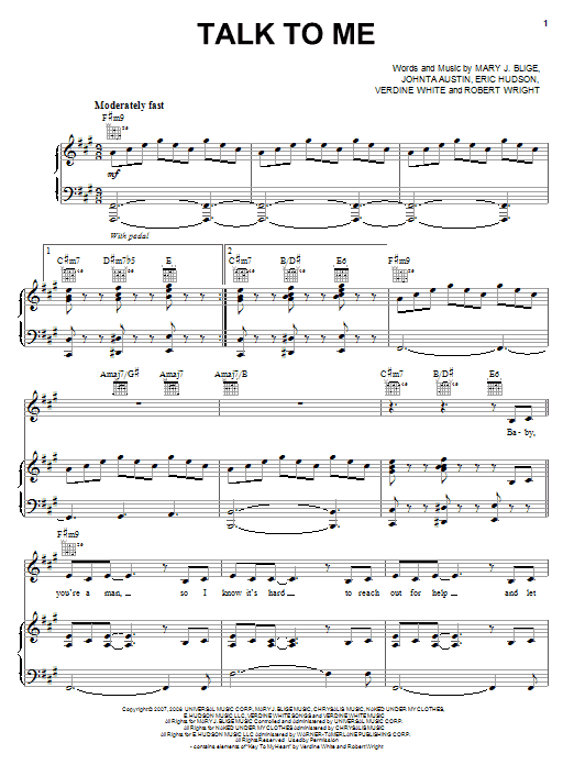 Download Mary J. Blige Talk To Me Sheet Music and learn how to play Piano, Vocal & Guitar (Right-Hand Melody) PDF digital score in minutes