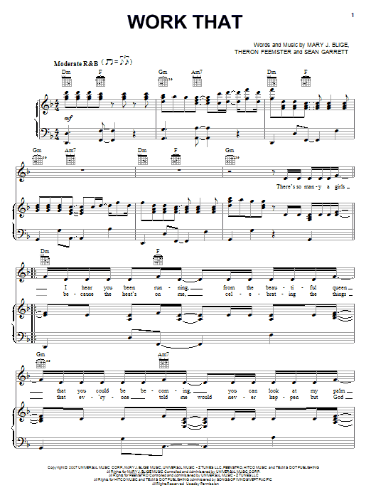 Download Mary J. Blige Work That Sheet Music and learn how to play Piano, Vocal & Guitar (Right-Hand Melody) PDF digital score in minutes
