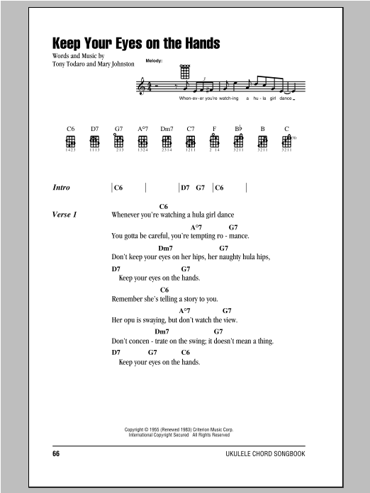 Download Mary Johnston Keep Your Eyes On The Hands Sheet Music and learn how to play Ukulele with strumming patterns PDF digital score in minutes