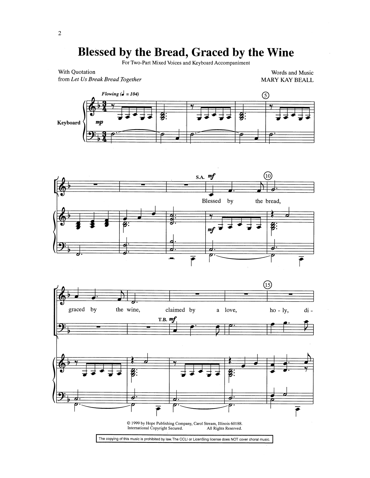 Download Mary Kay Beall Blessed By The Bread, Graced By The Wine Sheet Music and learn how to play 2-Part Choir PDF digital score in minutes