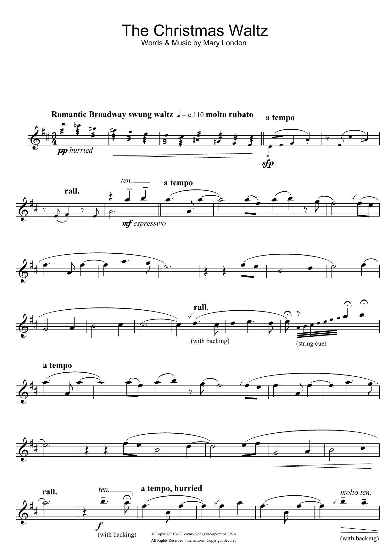 Download Mary London The Christmas Waltz Sheet Music and learn how to play Flute PDF digital score in minutes