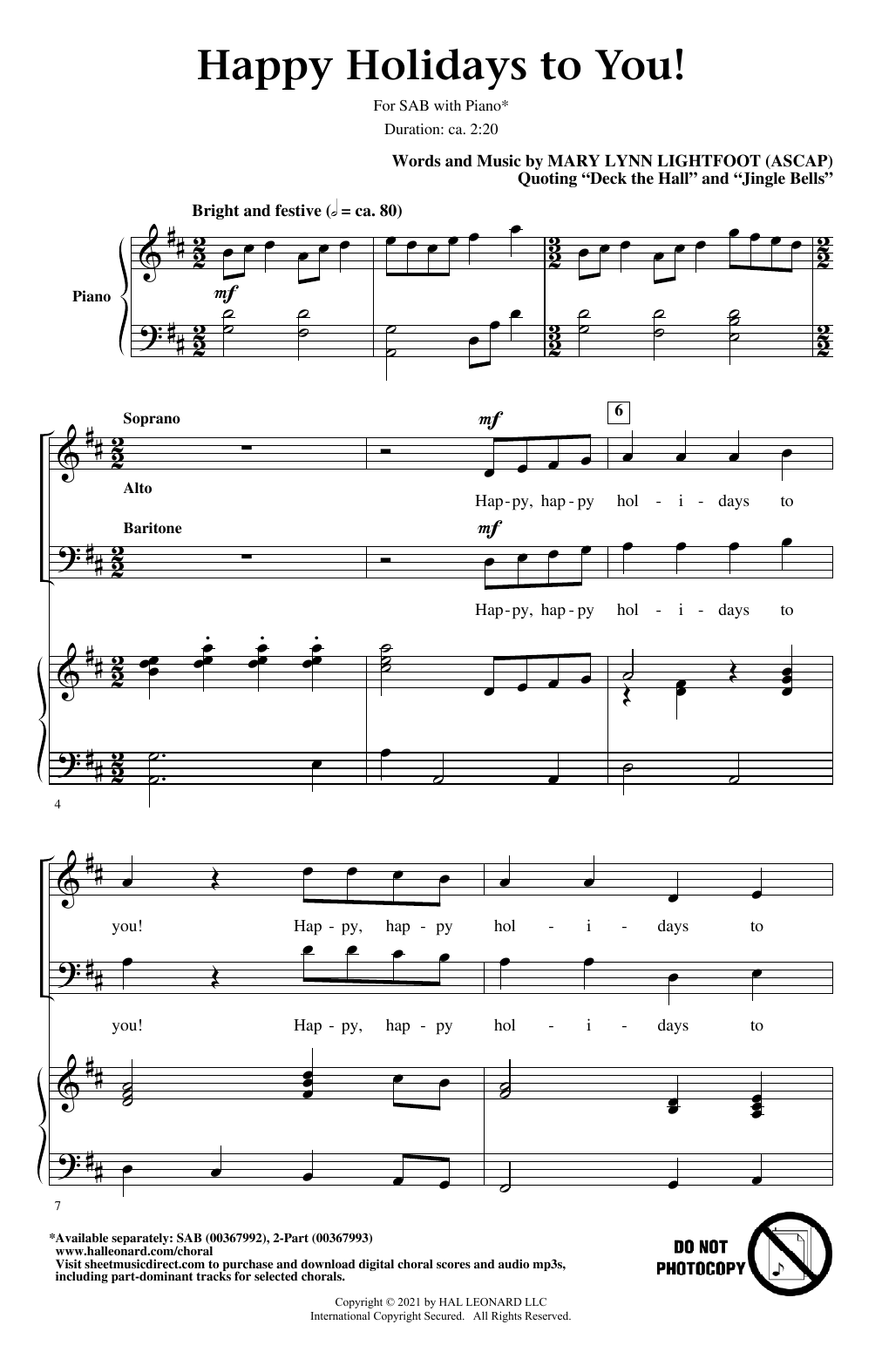 Download Mary Lynn Lightfoot Happy Holidays To You! Sheet Music and learn how to play SAB Choir PDF digital score in minutes