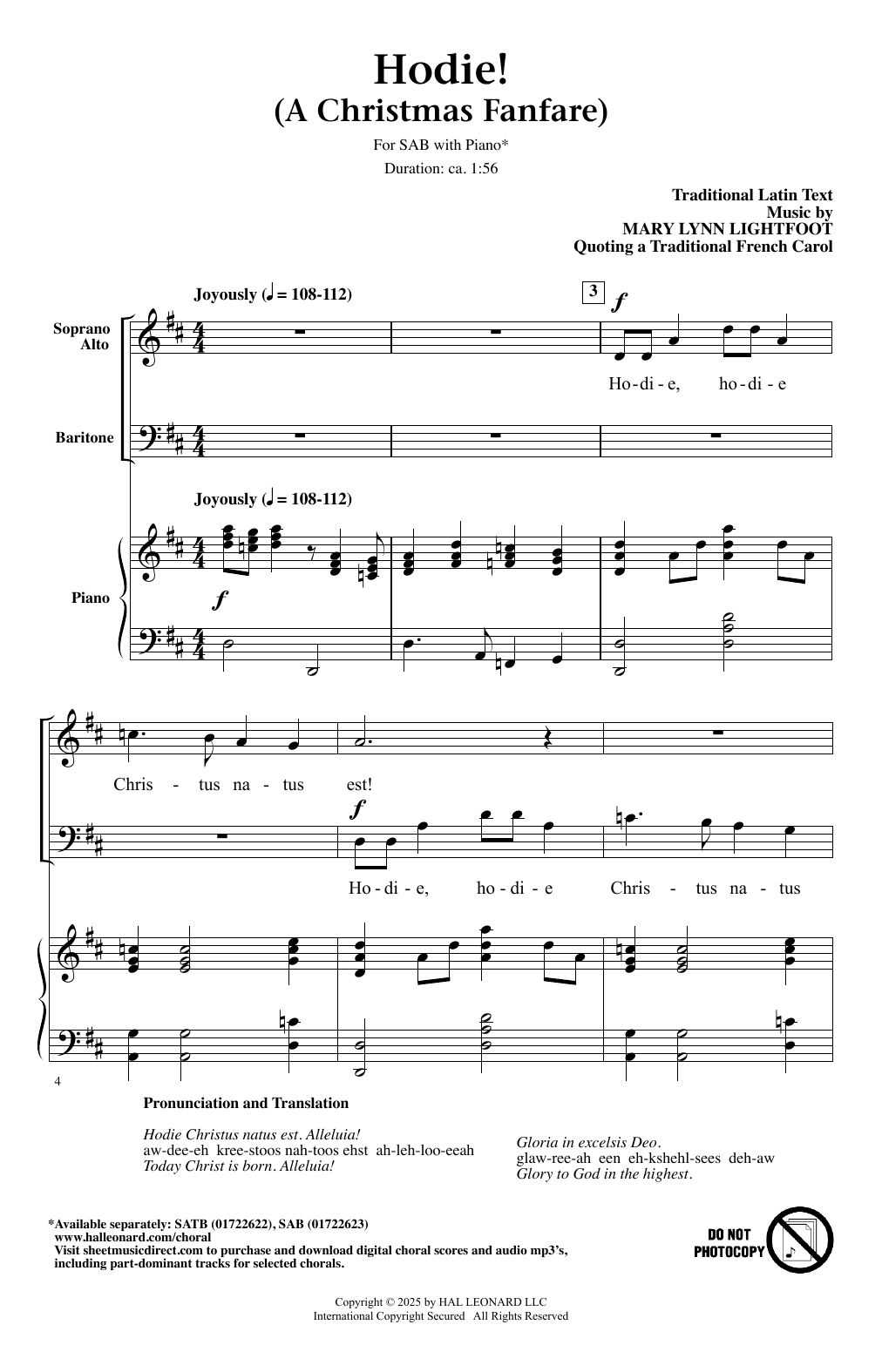 Download Mary Lynn Lightfoot Hodie (A Christmas Fanfare) Sheet Music and learn how to play SATB Choir PDF digital score in minutes