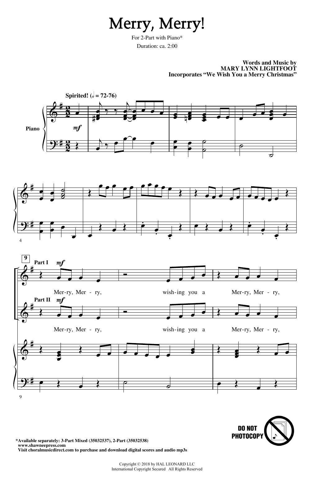 Download Mary Lynn Lightfoot Merry, Merry! Sheet Music and learn how to play 2-Part Choir PDF digital score in minutes