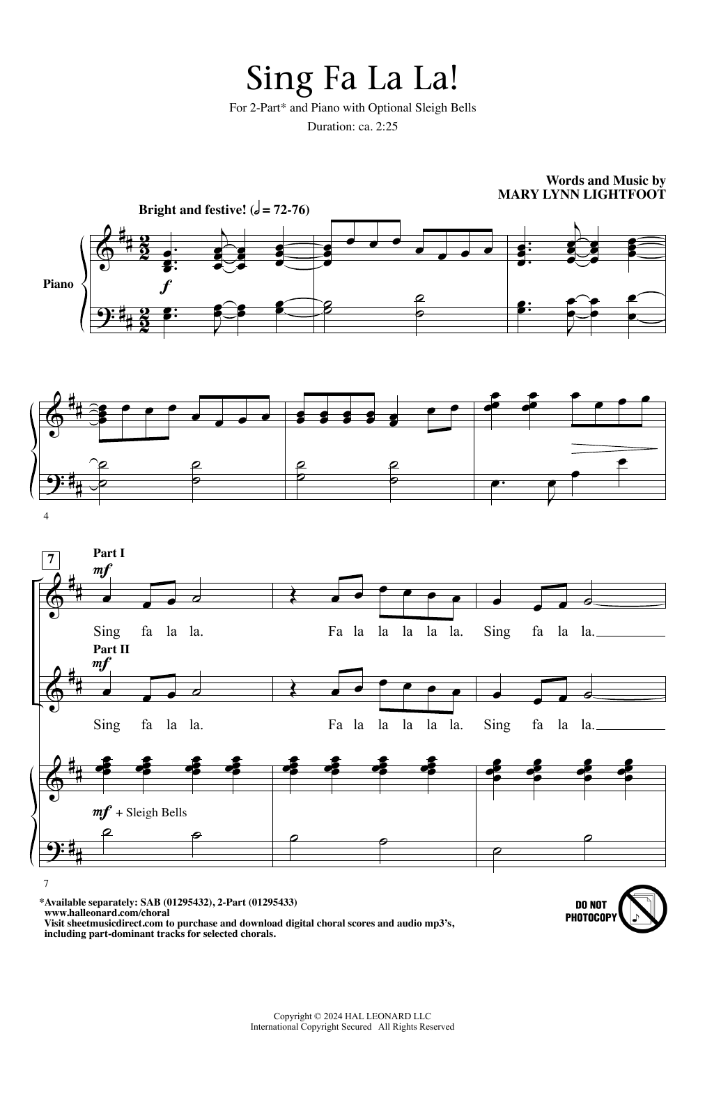 Download Mary Lynn Lightfoot Sing Fa La La! Sheet Music and learn how to play SAB Choir PDF digital score in minutes