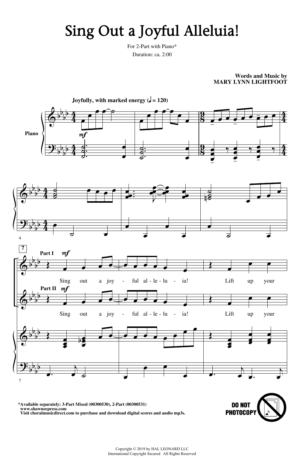 Download Mary Lynn Lightfoot Sing Out A Joyful Alleluia! Sheet Music and learn how to play 2-Part Choir PDF digital score in minutes
