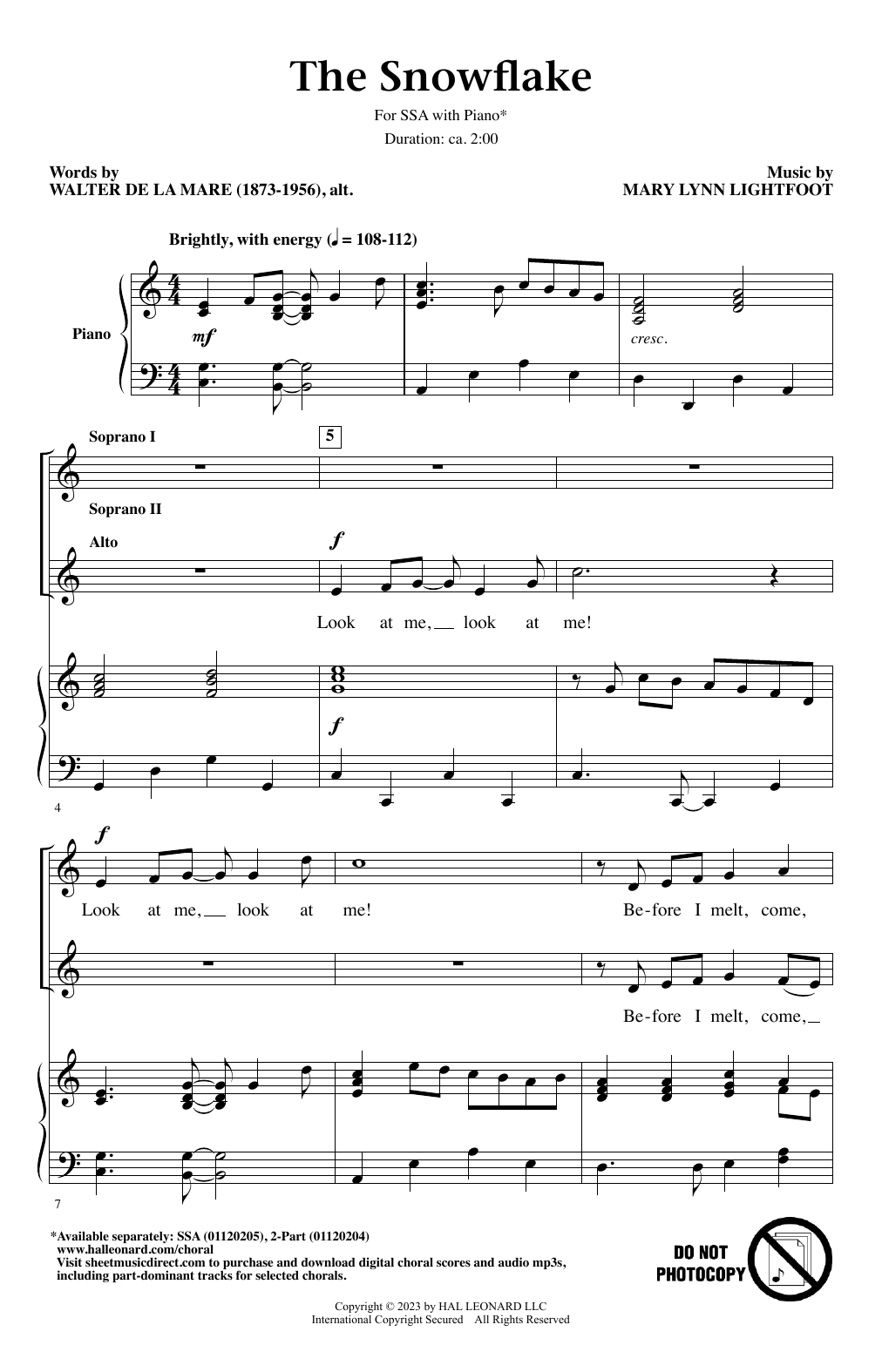 Download Mary Lynn Lightfoot The Snowflake Sheet Music and learn how to play 2-Part Choir PDF digital score in minutes