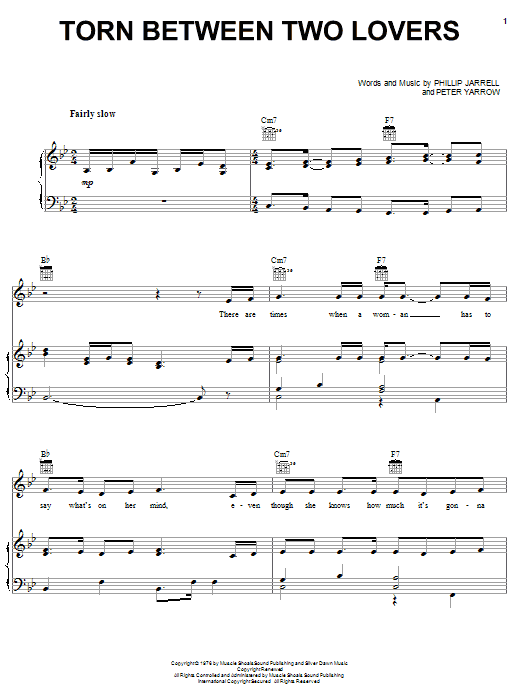 Download Mary MacGregor Torn Between Two Lovers Sheet Music and learn how to play Piano, Vocal & Guitar (Right-Hand Melody) PDF digital score in minutes
