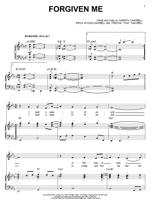 Download Mary Mary Forgiven Me Sheet Music and learn how to play Piano, Vocal & Guitar (Right-Hand Melody) PDF digital score in minutes