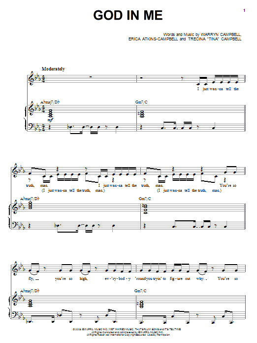 Download Mary Mary God In Me Sheet Music and learn how to play Piano, Vocal & Guitar (Right-Hand Melody) PDF digital score in minutes