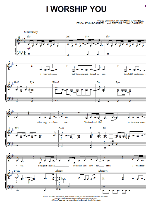 Download Mary Mary I Worship You Sheet Music and learn how to play Piano, Vocal & Guitar (Right-Hand Melody) PDF digital score in minutes