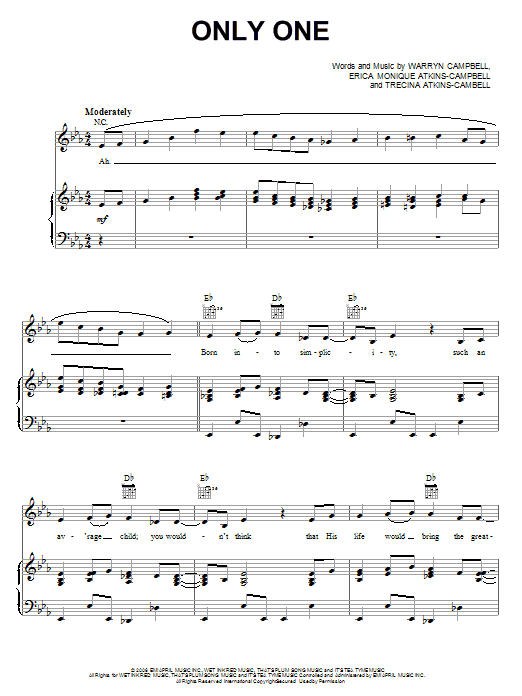 Download Mary Mary Only One Sheet Music and learn how to play Piano, Vocal & Guitar (Right-Hand Melody) PDF digital score in minutes