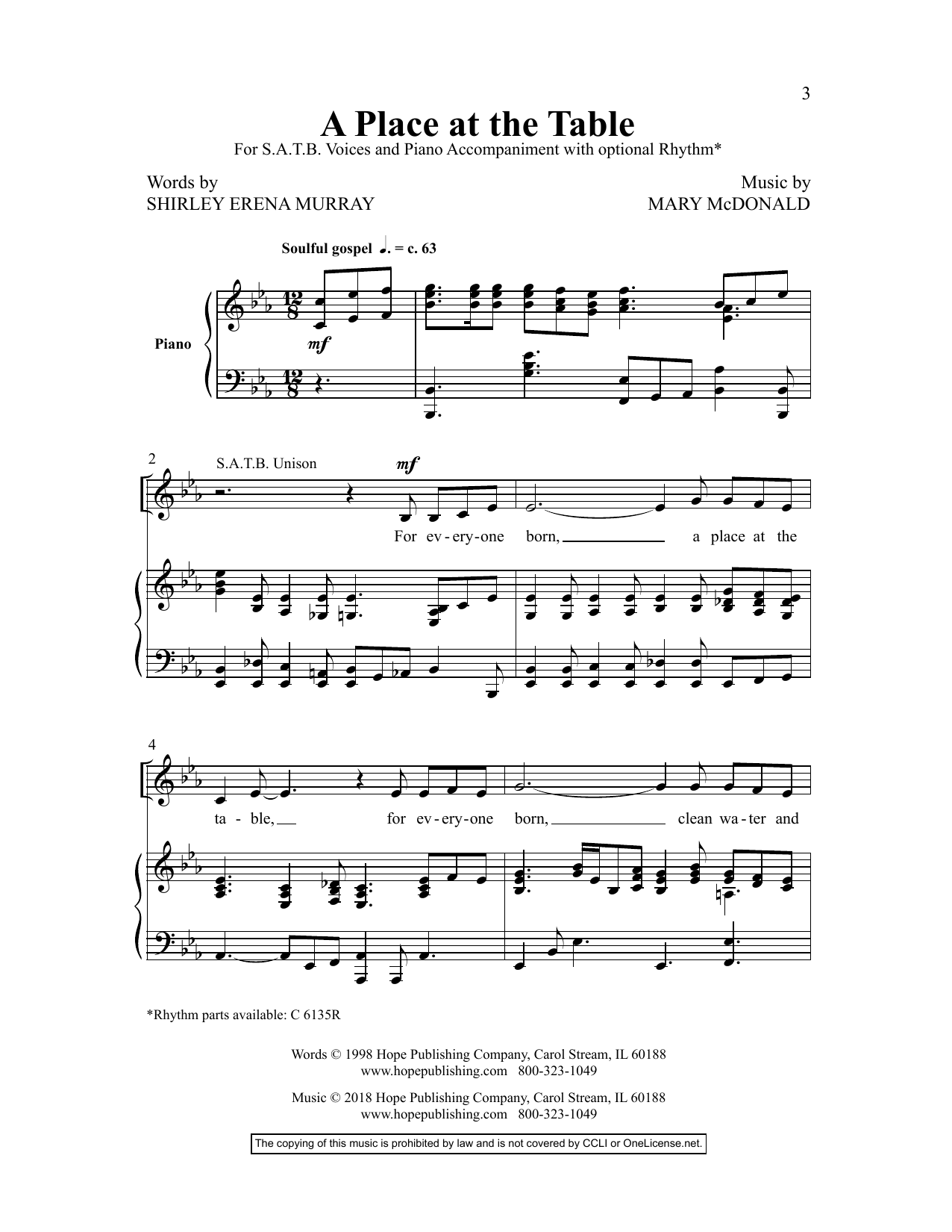 Download Mary McDonald A Place At The Table Sheet Music and learn how to play SATB Choir PDF digital score in minutes