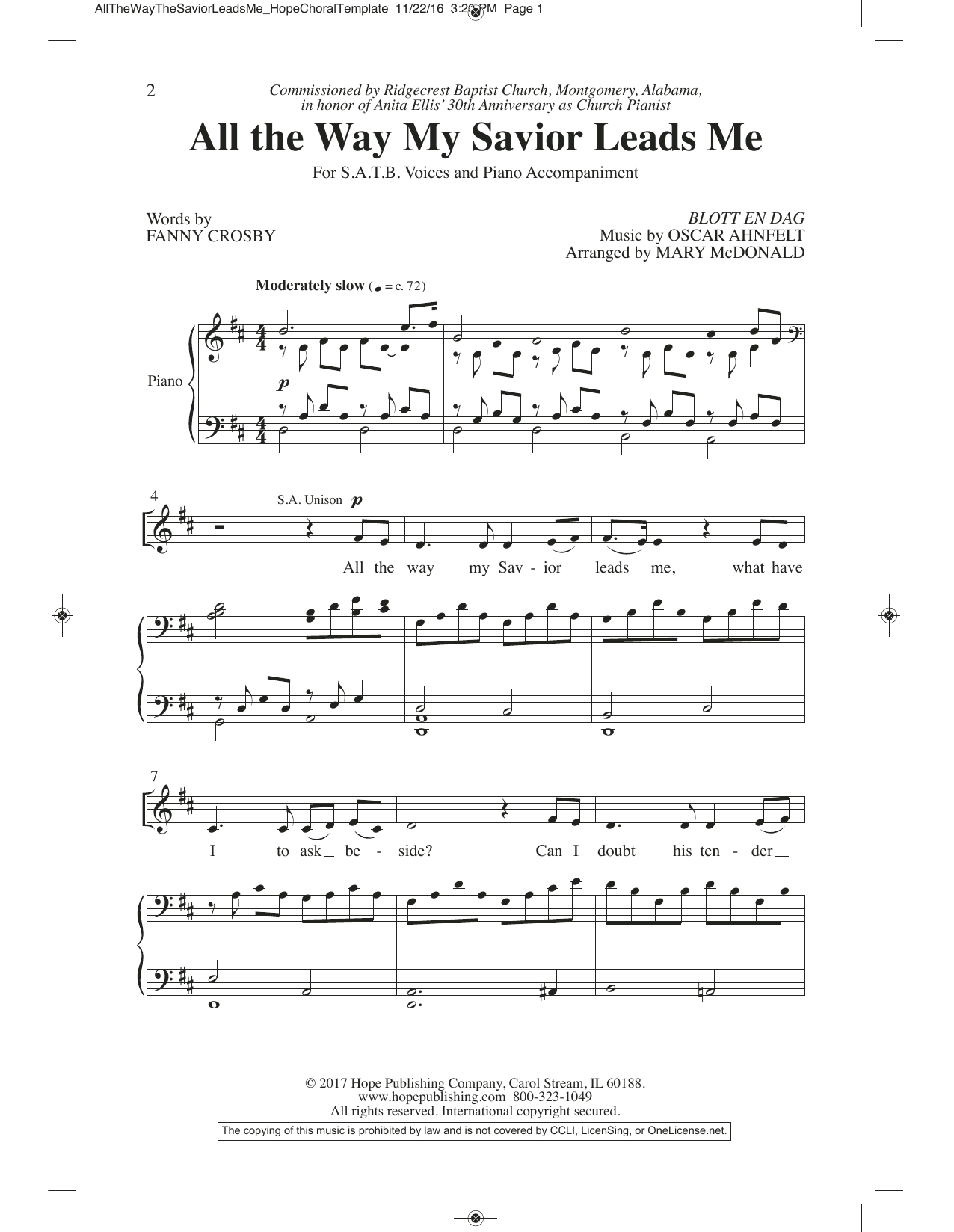 Download Mary McDonald All the Way My Savior Leads Me Sheet Music and learn how to play SATB Choir PDF digital score in minutes