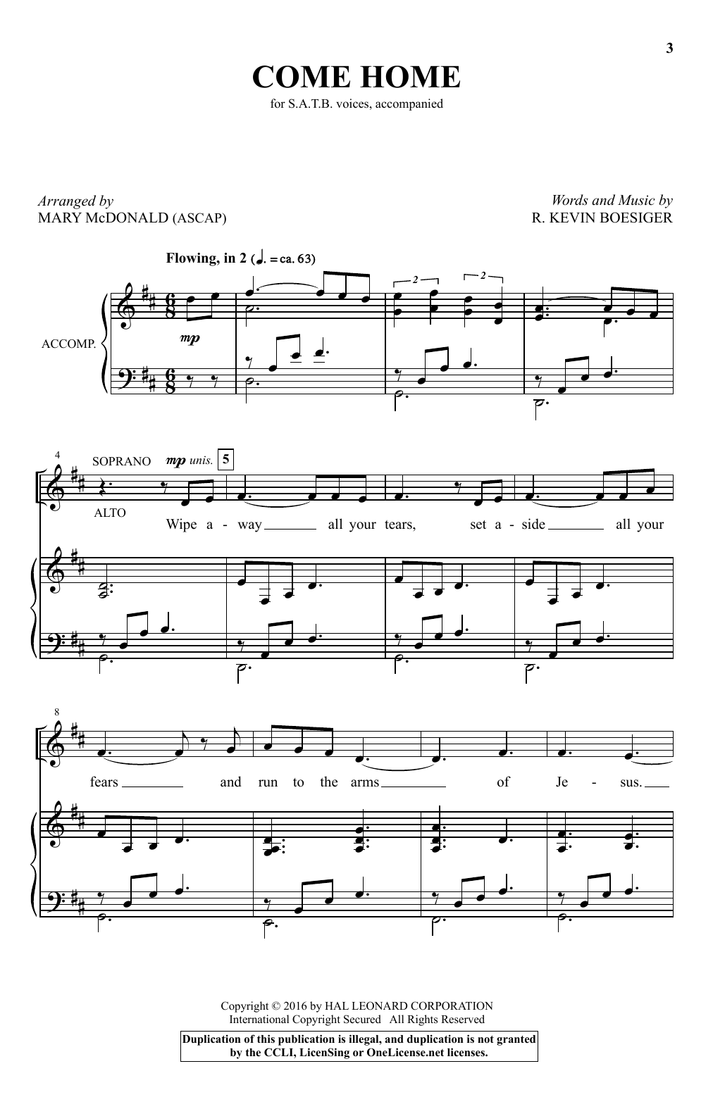 Download Mary McDonald Come Home Sheet Music and learn how to play SATB PDF digital score in minutes