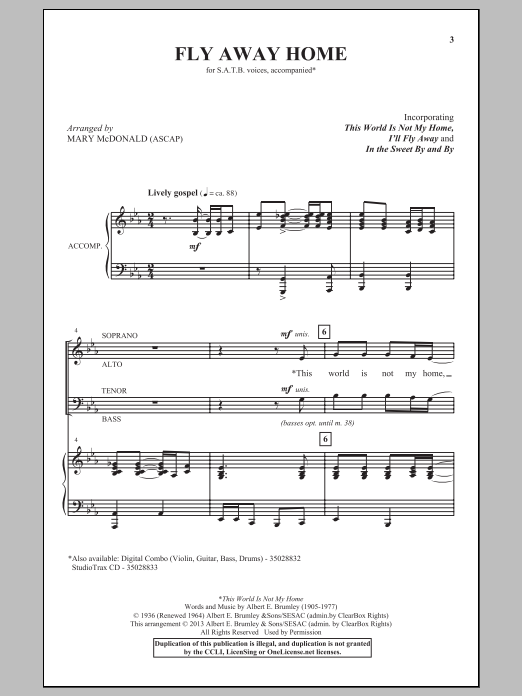 Download Mary McDonald Fly Away Home Sheet Music and learn how to play SATB PDF digital score in minutes