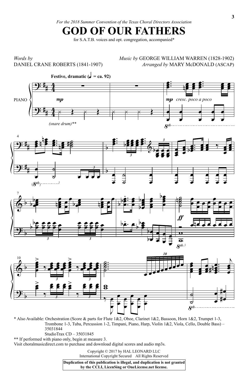 Download Mary McDonald God Of Our Fathers Sheet Music and learn how to play SATB PDF digital score in minutes