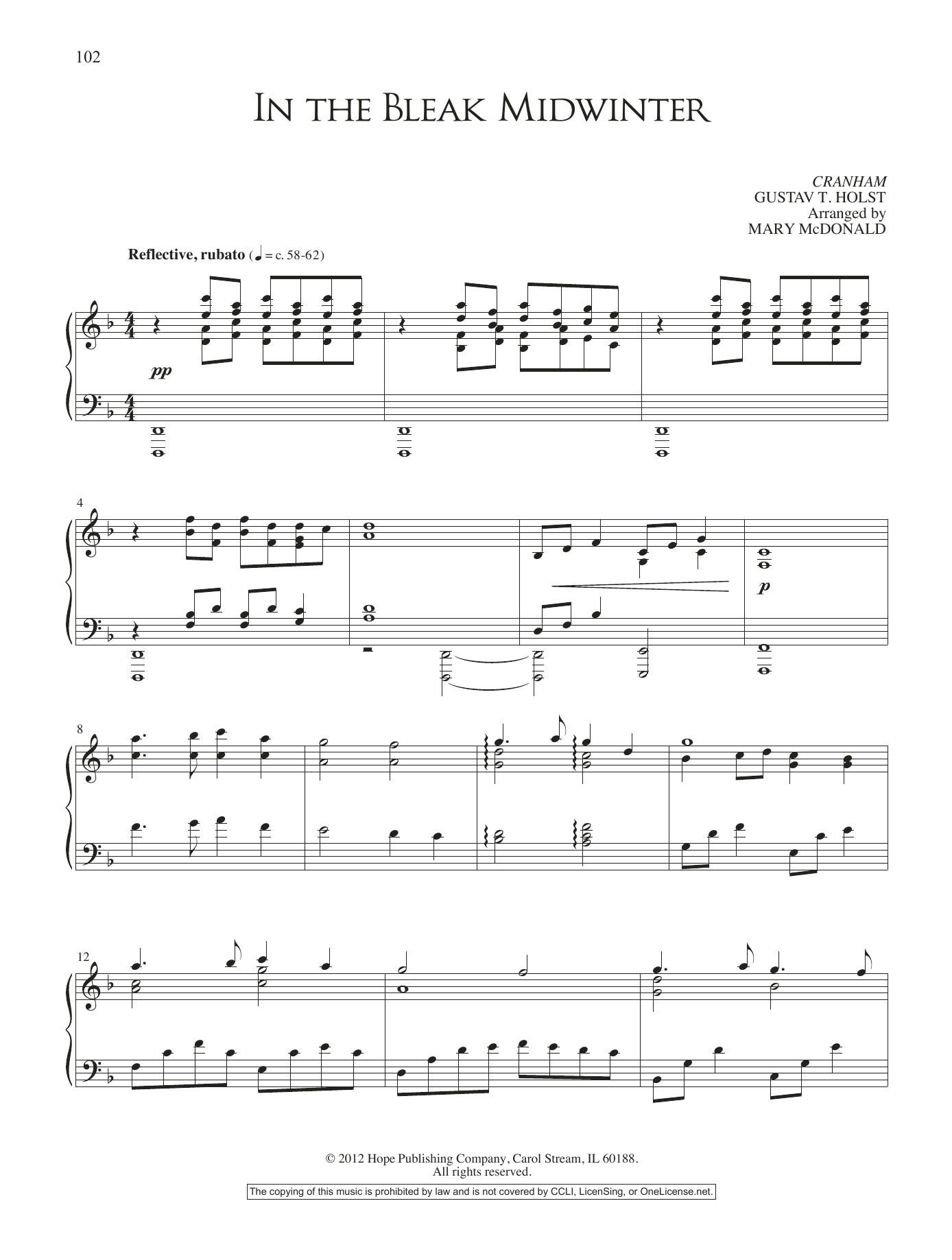 Download Mary McDonald In The Bleak Midwinter Sheet Music and learn how to play Piano Solo PDF digital score in minutes