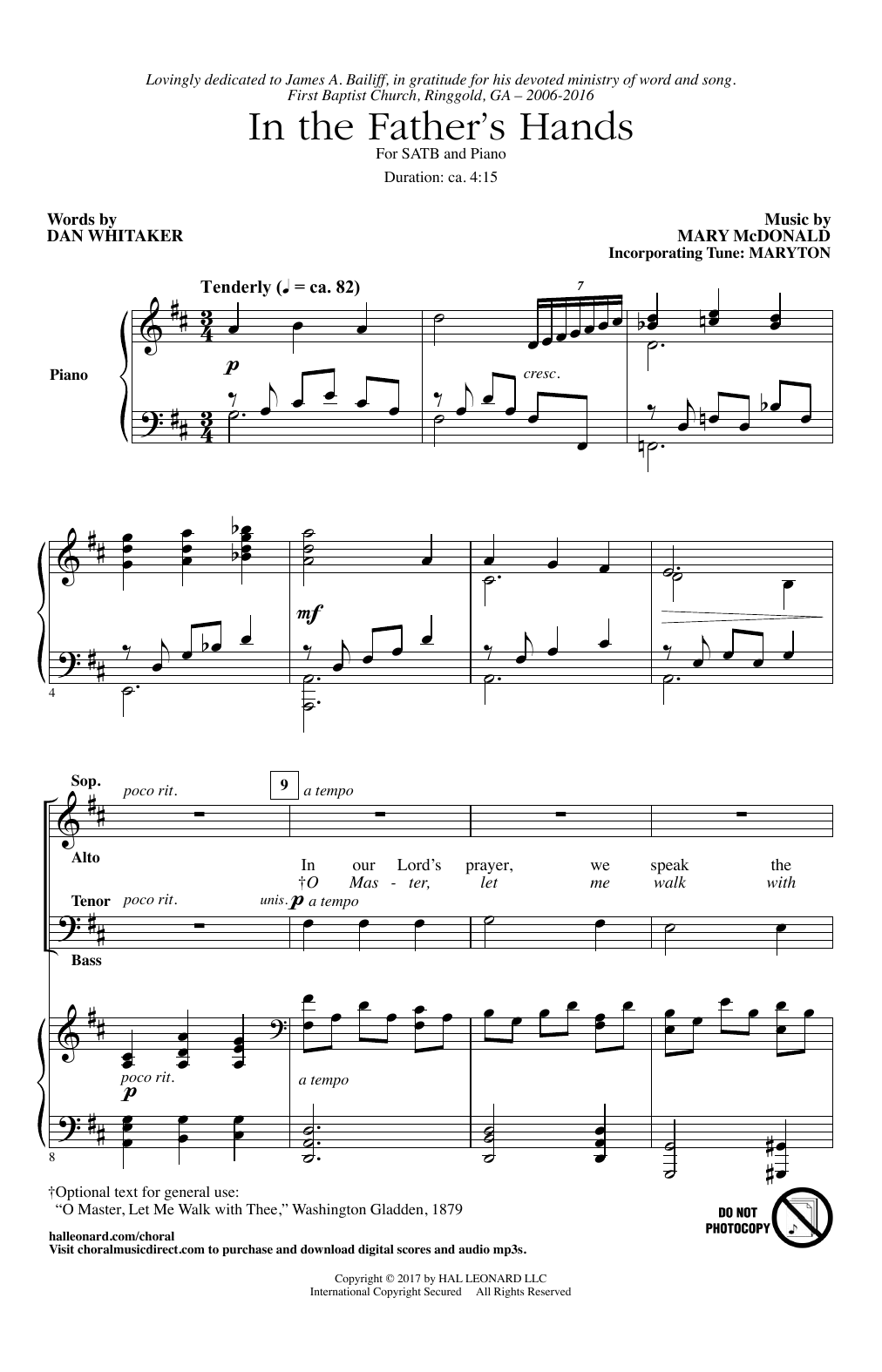 Download Mary McDonald In The Father's Hands Sheet Music and learn how to play SATB PDF digital score in minutes