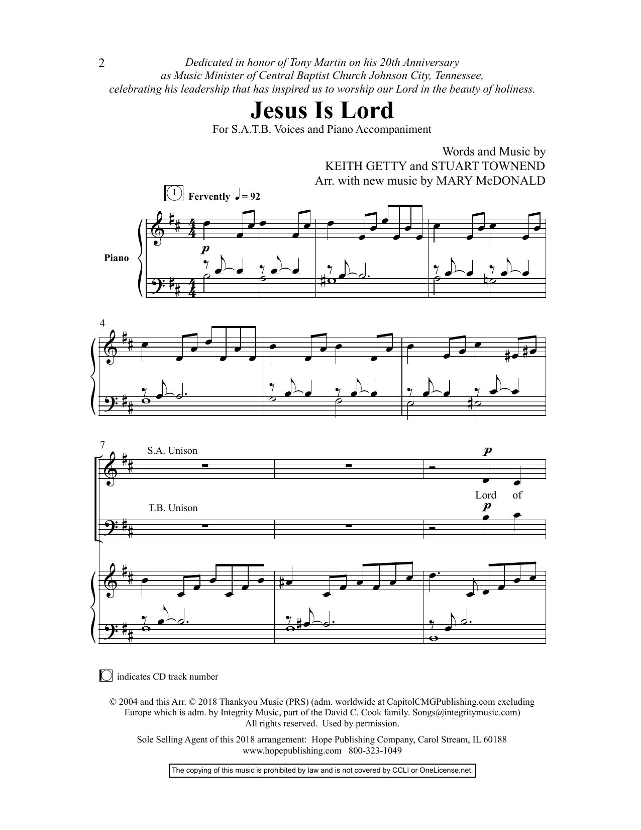 Download Mary McDonald Jesus Is Lord Sheet Music and learn how to play SATB Choir PDF digital score in minutes