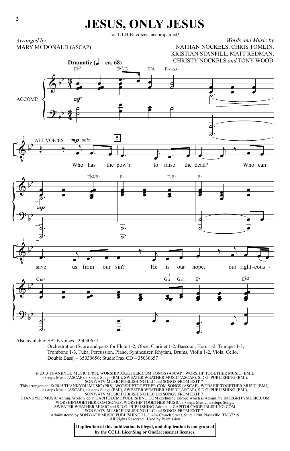 Download Mary McDonald Jesus, Only Jesus Sheet Music and learn how to play TTBB PDF digital score in minutes