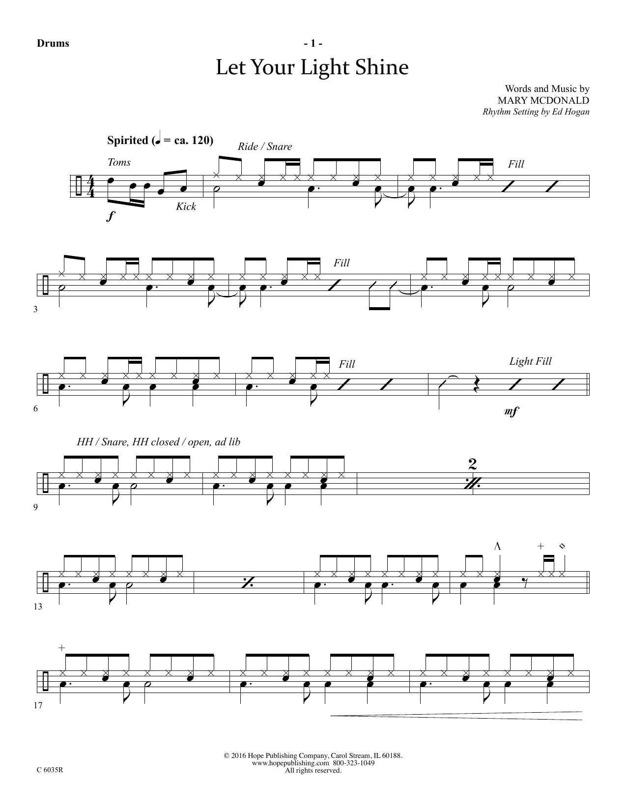 Download Mary McDonald Let Your Light Shine - Drums Sheet Music and learn how to play Choir Instrumental Pak PDF digital score in minutes