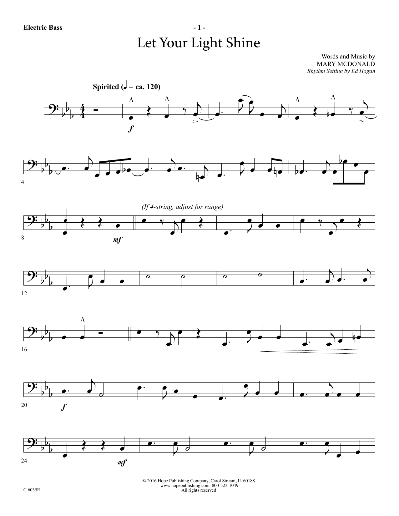 Download Mary McDonald Let Your Light Shine - Electric Bass Sheet Music and learn how to play Choir Instrumental Pak PDF digital score in minutes