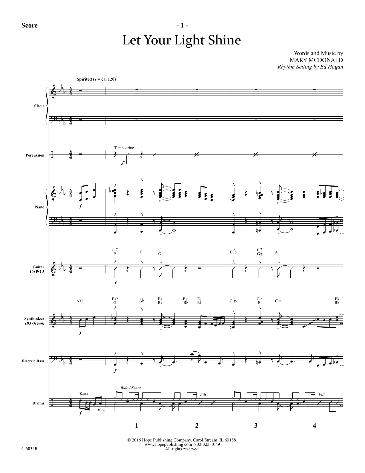 Download Mary McDonald Let Your Light Shine - Full Score Sheet Music and learn how to play Choir Instrumental Pak PDF digital score in minutes