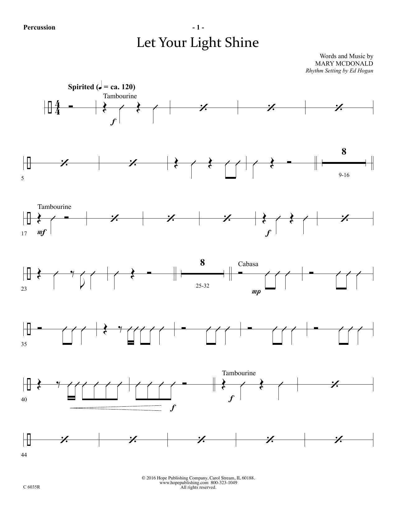 Download Mary McDonald Let Your Light Shine - Percussion Sheet Music and learn how to play Choir Instrumental Pak PDF digital score in minutes