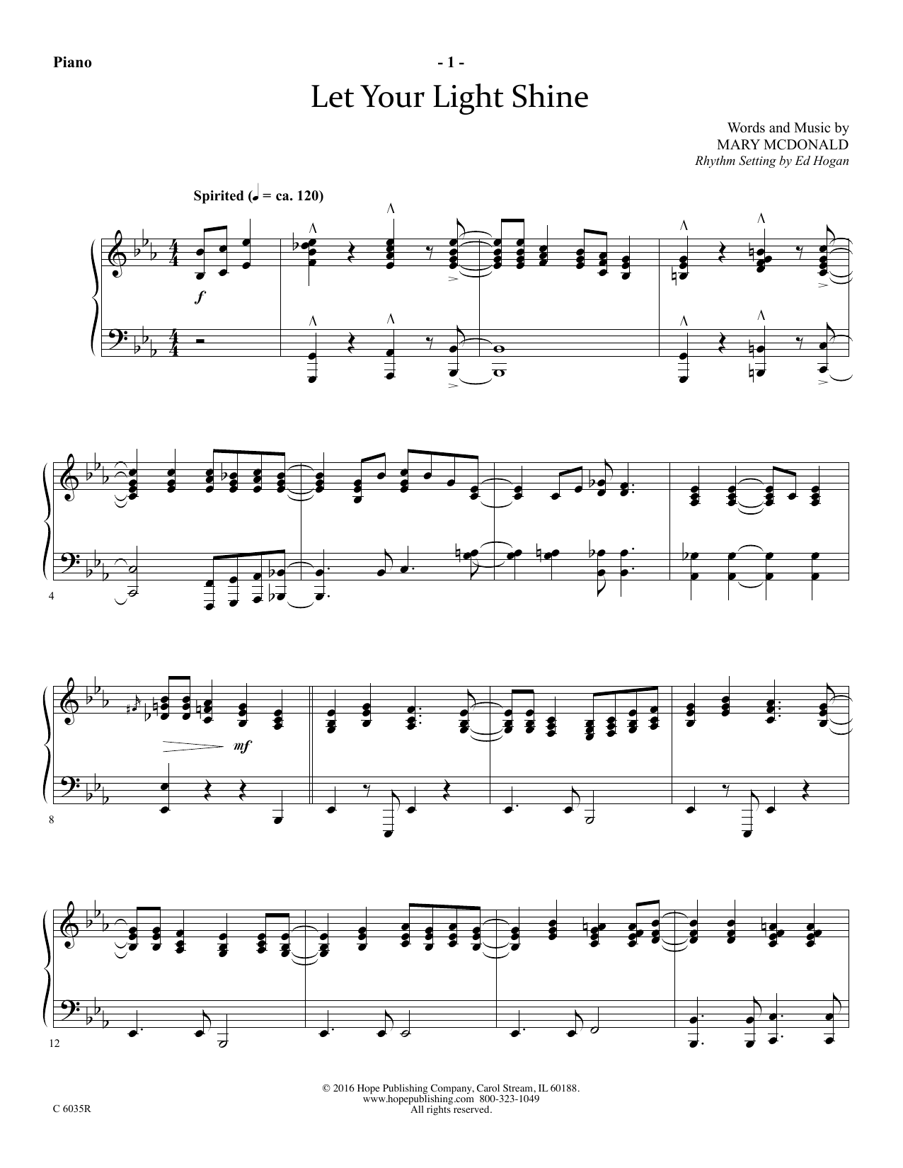 Download Mary McDonald Let Your Light Shine - Piano Sheet Music and learn how to play Choir Instrumental Pak PDF digital score in minutes