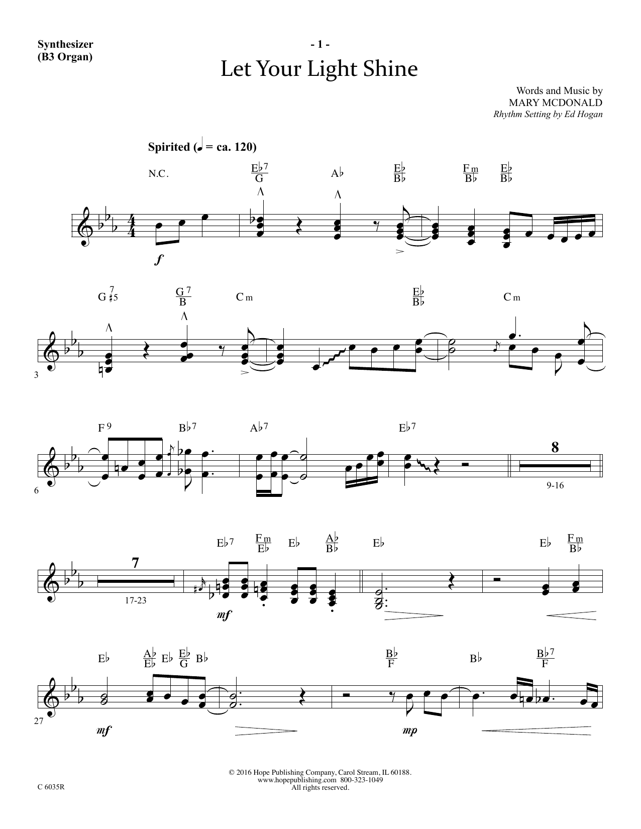 Download Mary McDonald Let Your Light Shine - Synthesizer Sheet Music and learn how to play Choir Instrumental Pak PDF digital score in minutes
