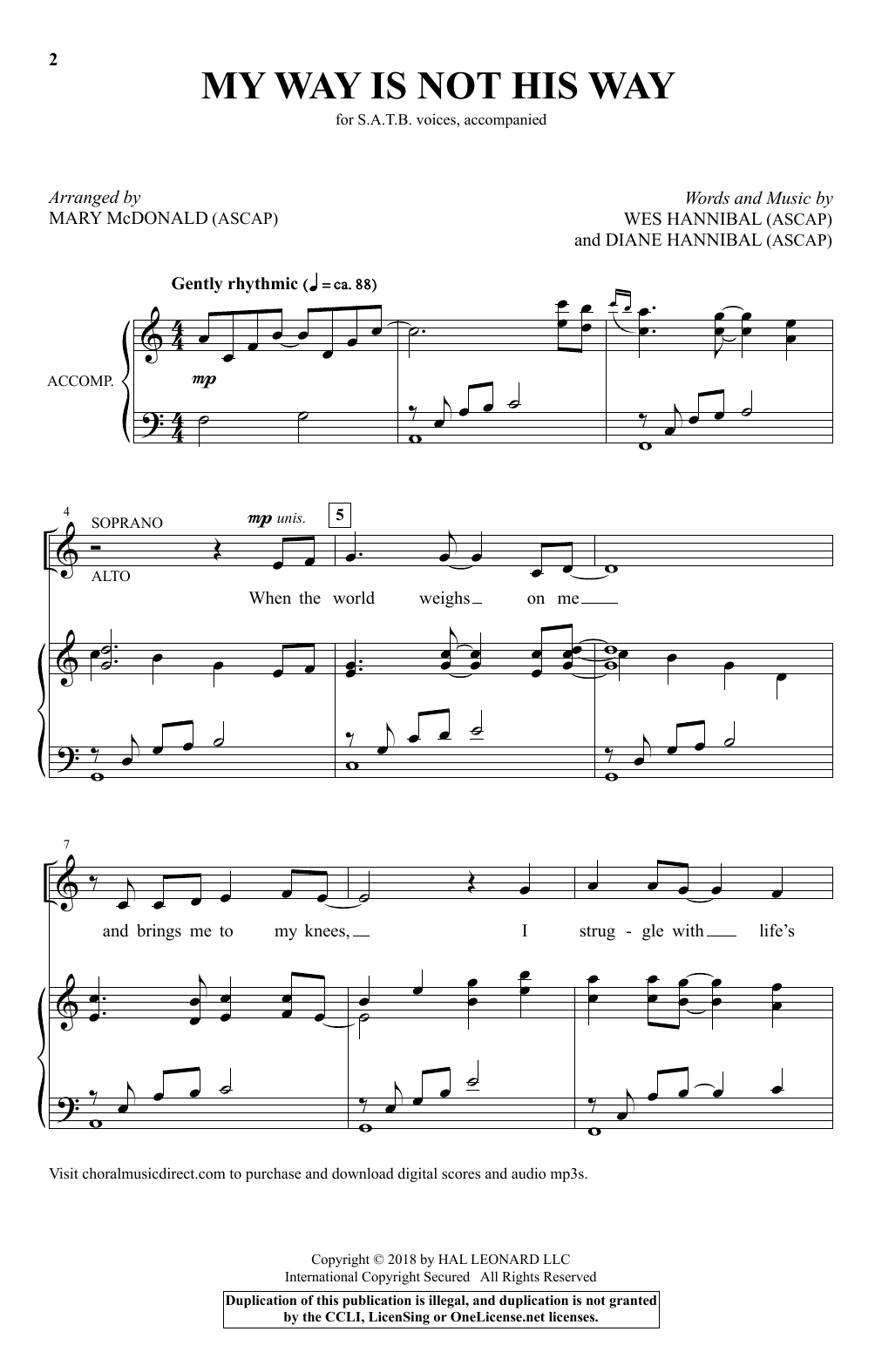 Download Mary McDonald My Way Is Not His Way Sheet Music and learn how to play SATB Choir PDF digital score in minutes