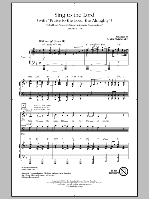 Download Mary McDonald Praise To The Lord, The Almighty Sheet Music and learn how to play SATB PDF digital score in minutes