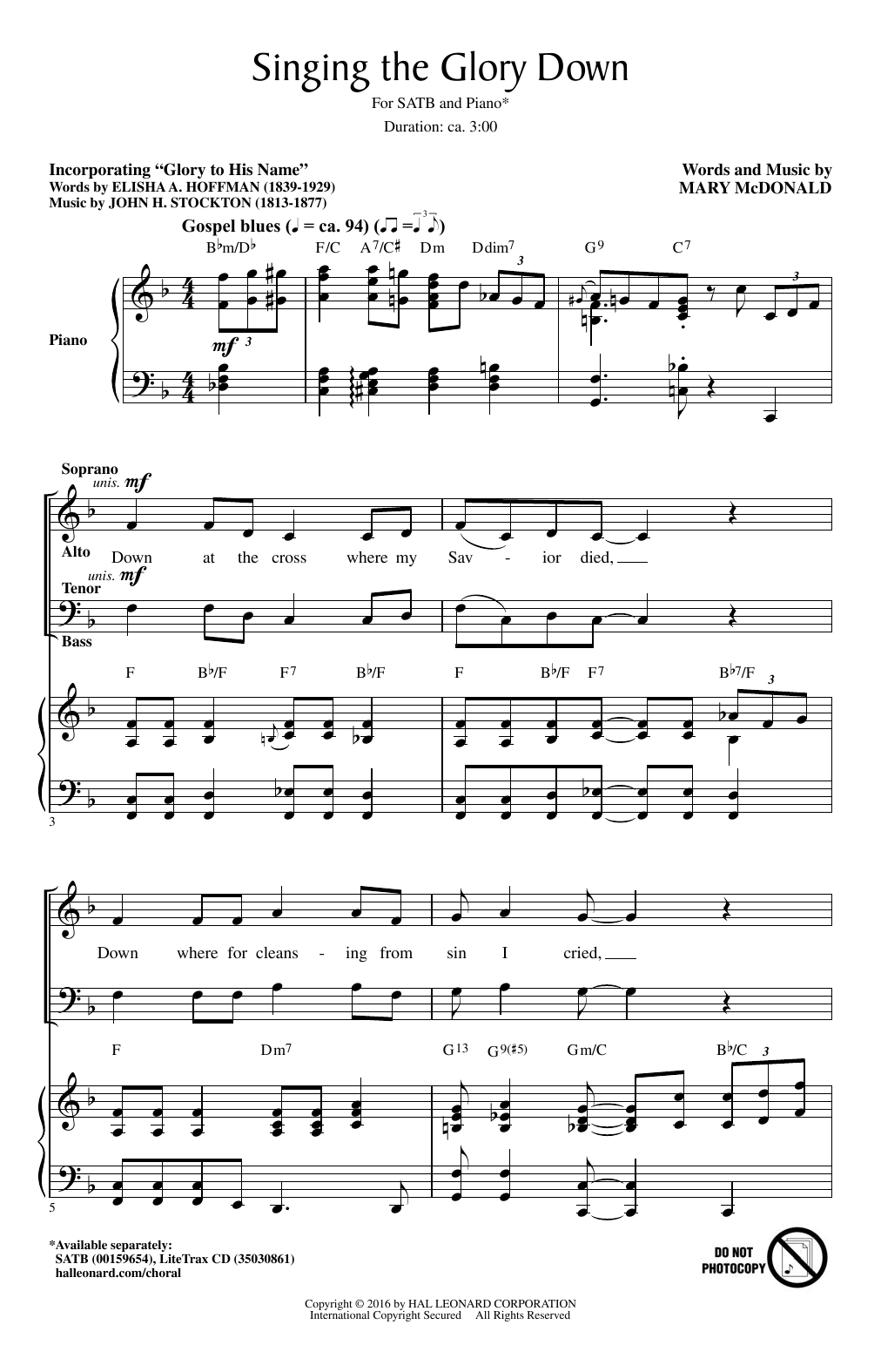 Download Mary McDonald Singing The Glory Down Sheet Music and learn how to play SATB PDF digital score in minutes