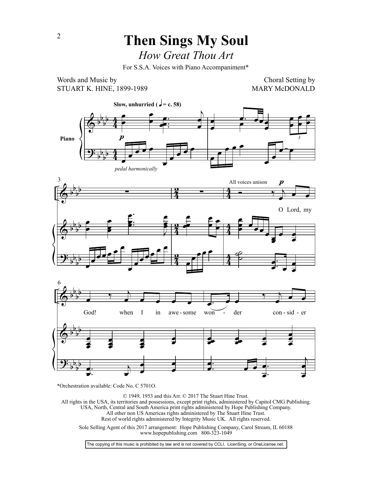 Download Mary McDonald Then Sings My Soul (How Great Thou Art) (arr. Mary McDonald) Sheet Music and learn how to play SSA Choir PDF digital score in minutes