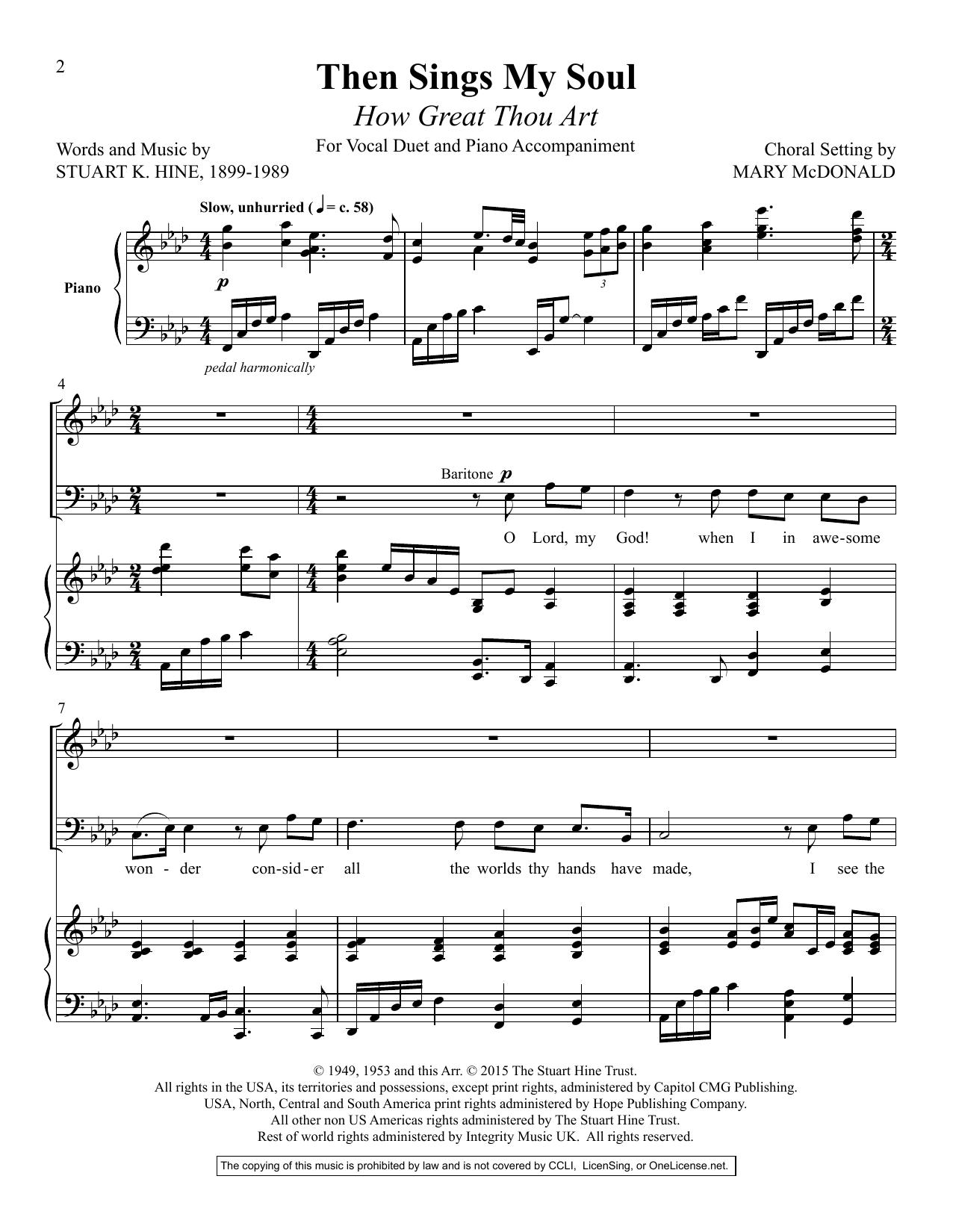 Download Mary McDonald Then Sings My Soul (how Great Thou Art) Sheet Music and learn how to play Vocal Duet PDF digital score in minutes