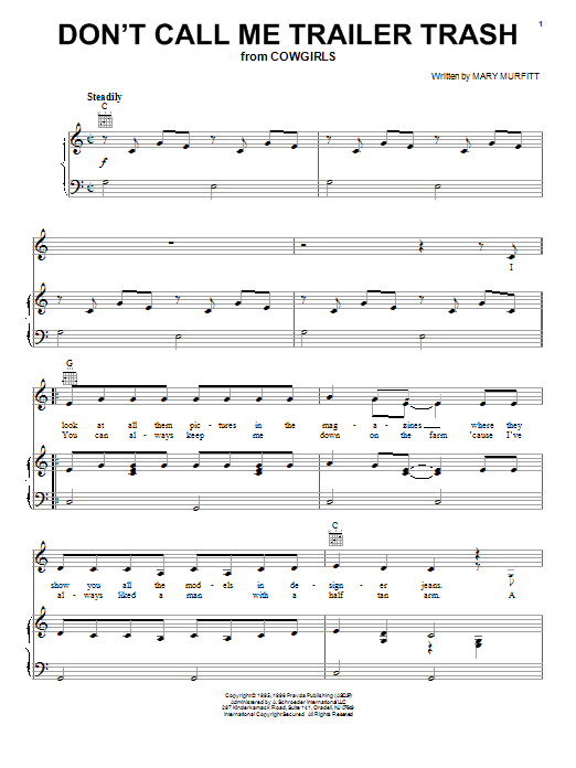 Download Mary Murfitt Don't Call Me Trailer Trash Sheet Music and learn how to play Piano, Vocal & Guitar (Right-Hand Melody) PDF digital score in minutes