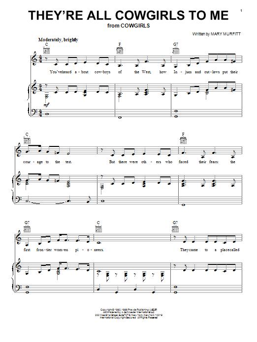 Download Mary Murfitt They're All Cowgirls To Me Sheet Music and learn how to play Piano, Vocal & Guitar (Right-Hand Melody) PDF digital score in minutes