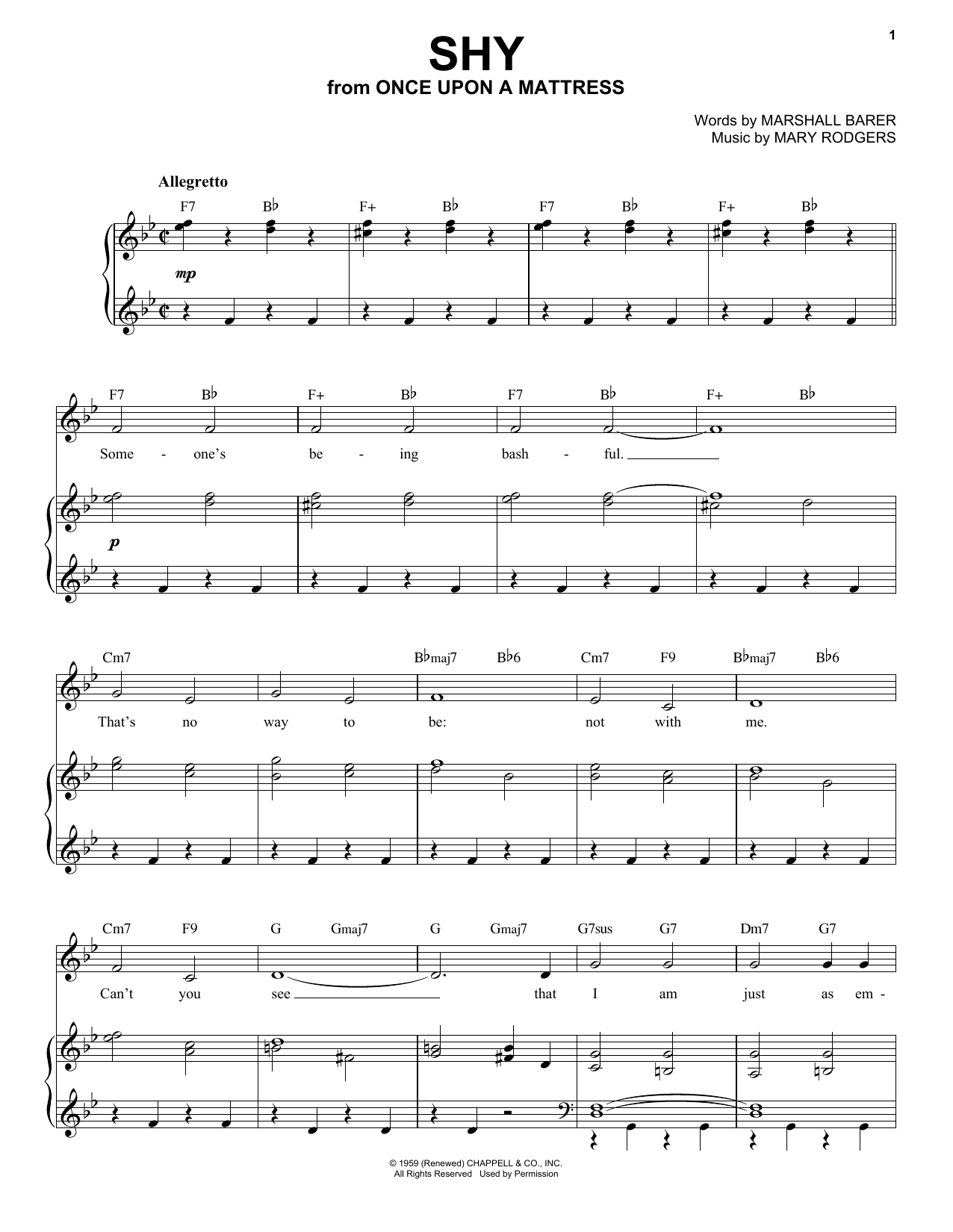 Download Mary Rodgers Shy Sheet Music and learn how to play Piano & Vocal PDF digital score in minutes
