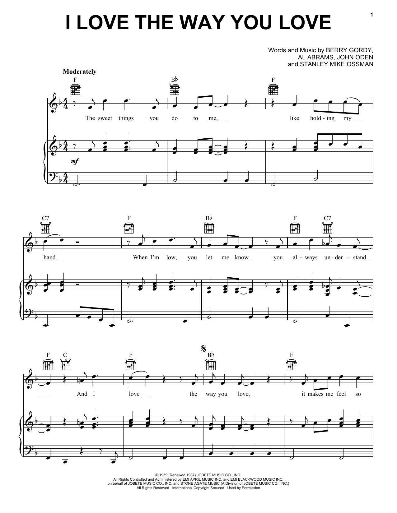 Download Mary Wells I Love The Way You Love Sheet Music and learn how to play Piano, Vocal & Guitar Chords (Right-Hand Melody) PDF digital score in minutes