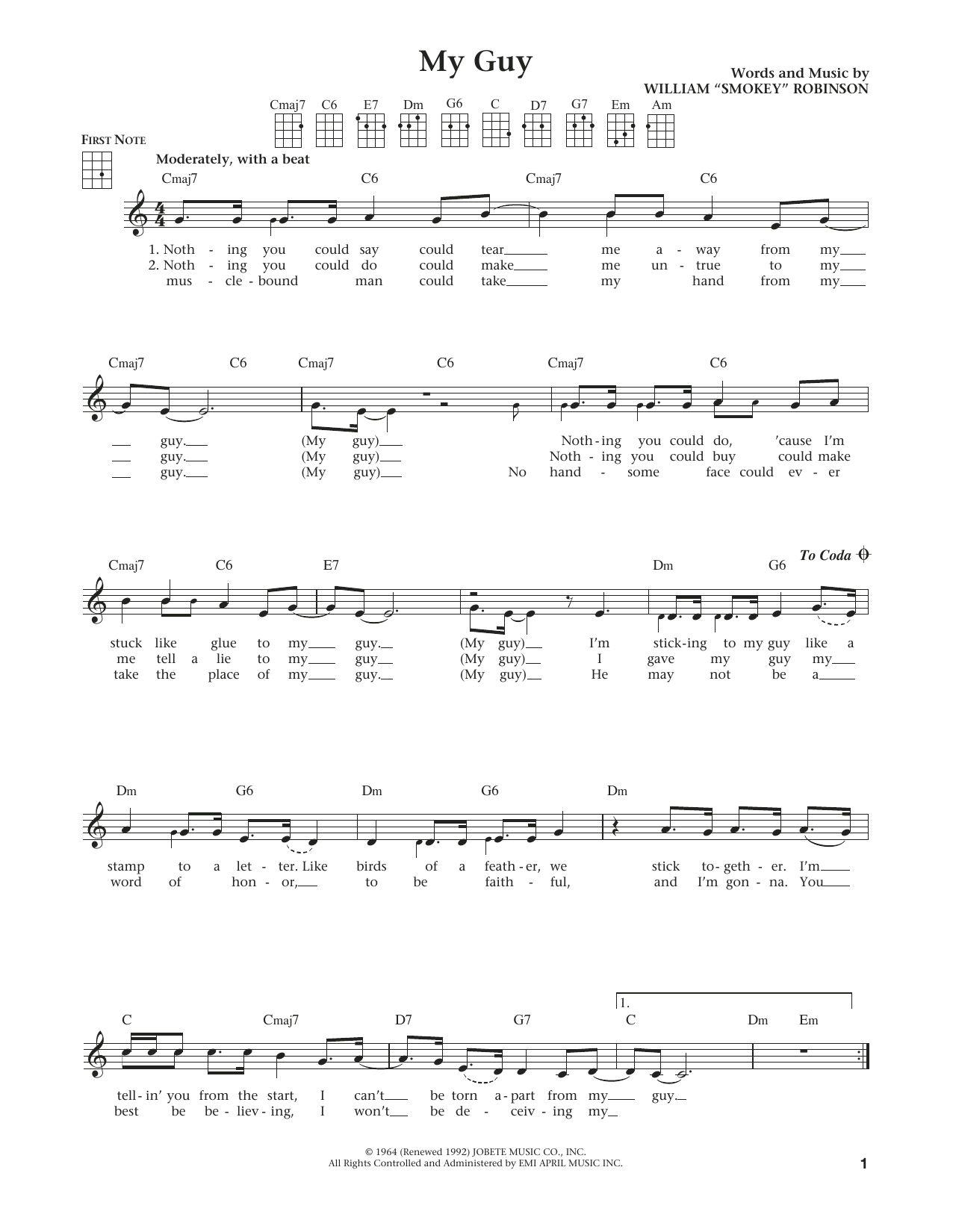 Download Mary Wells My Guy Sheet Music and learn how to play Ukulele PDF digital score in minutes