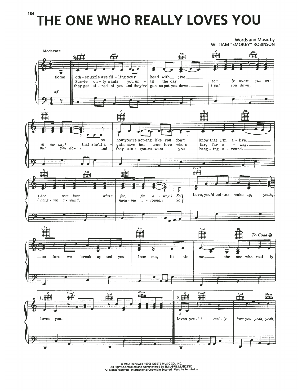 Download Mary Wells The One Who Really Loves You Sheet Music and learn how to play Piano, Vocal & Guitar Chords (Right-Hand Melody) PDF digital score in minutes