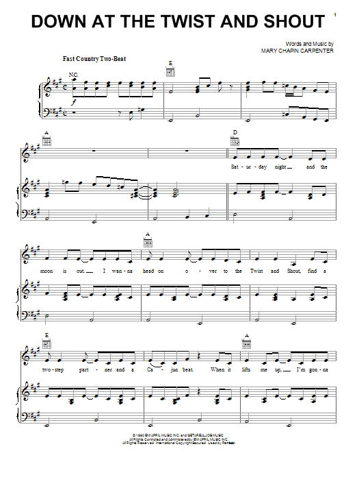 Mary Chapin Carpenter "Down At The Twist And Shout" Sheet Music Notes ...