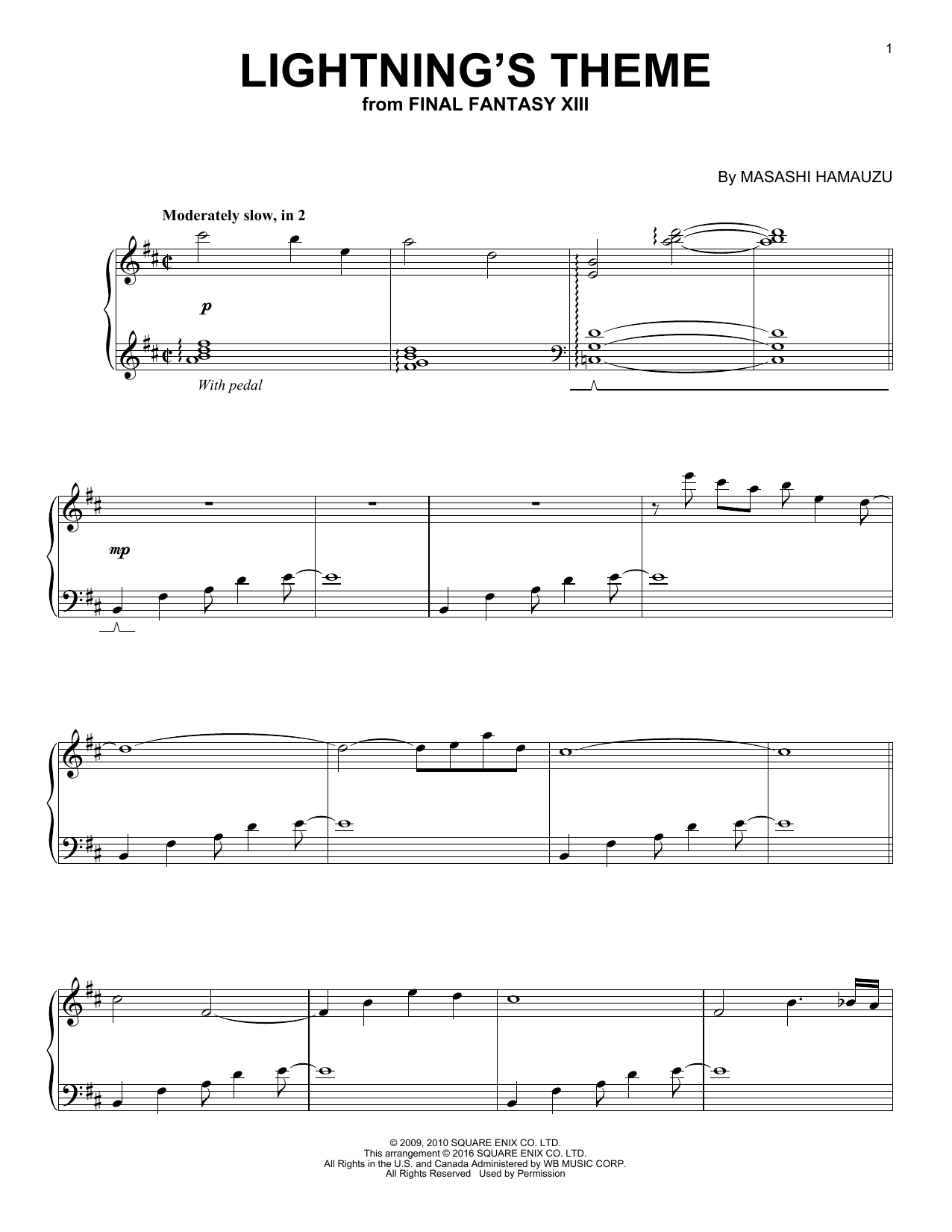 Download Masashi Hamauzu Lightning's Theme Sheet Music and learn how to play Piano PDF digital score in minutes